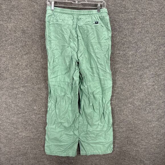 Gap Pants Women S Small Green High Rise Flat Front Drawstring Linen Pockets - Picture 2 of 8